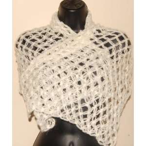  Handmade Knitted cotton Shawl white color 