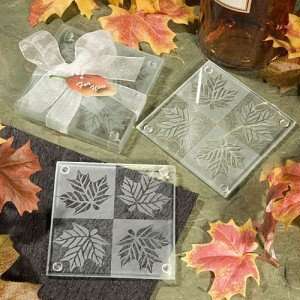  Maple Leaf Frosted Glass Coasters (Set of 2) Kitchen 