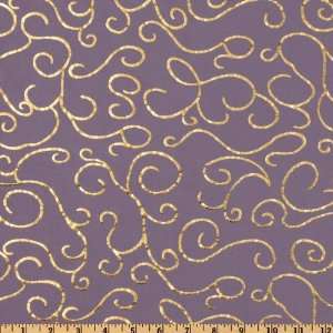   Jersey ITY Knit Foil Swirls Gold/Dusty Purple Fabric By The Yard