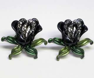 Jet Black color Tulip Flower Crystal Necklace Set s0036  
