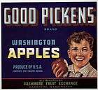 vintage wooden apple crate with paper label good pickens washington