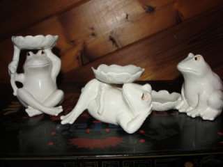 Vintage Fitz and Floyd FF Set of 3 Frogs Voitive Candle Holders  
