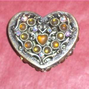  Amber Jewel Encrusted Heart Trinket Box