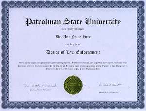 Doctor Law Enforcement Novelty Diploma Police Sheriff  