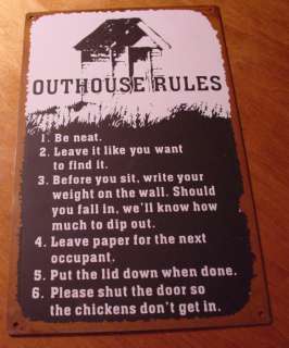 Country Primitive Rustic OUTHOUSE RULES Bathroom Sign  