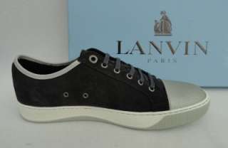 BN Mens LANVIN DK Blue /Silver Trimmed Leather Sneakers Trainers 