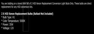 H1 5000K HID Xenon Conversion Kit Headlight Bulbs  