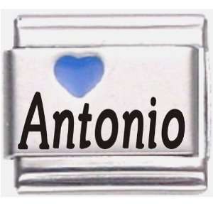    Antonio Dark Blue Heart Laser Name Italian Charm Link Jewelry