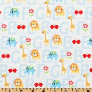  44 Wide Zoo Babies Alphabet Powder Blue Fabric By The 