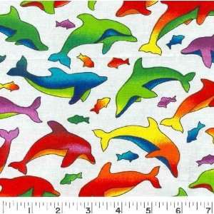  45 Wide *DOLPHINS   BRIGHT Fabric By The Yard Arts 
