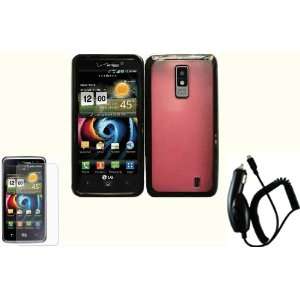  Hot Pink TPU+PC Case Cover+LCD Screen Protector+Car Charger for LG 