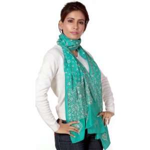  Spectra Green Stole with Kantha Stitch Embroidery by Hand 