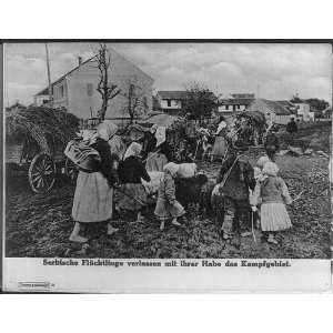  Serbian refugees leaving town with their belongings,WWI 