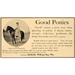  1907 Ad Kemah Good Ponies Ponca Williams Bay Wisconsin 