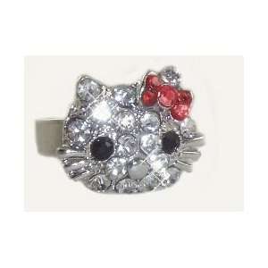  Hello Kitty Ring with Red Crystal Bow   Adjustable Band 