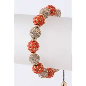   Coral And Clear Crystal Bead Bracelet, With Adjustable Knot Jewelry