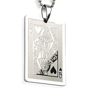  Stainless Steel Queen of Hearts Playing Card Pendant on 24 