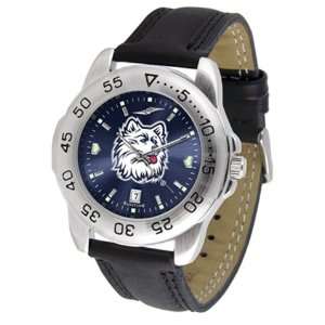   UCONN Connecticut Huskies Mens Leather Band Sports Watch Sports