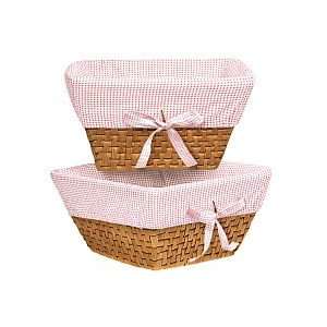  Honey Woven Nursery Baskets   Pink Gingham (Set of 2 