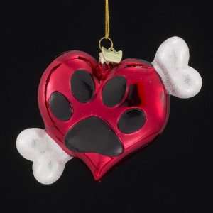   Noble Gems Blown Glass Heart with Paw Print & Bone Christmas Ornaments