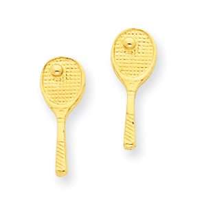  14k Gold Mini Tennis Racquet w/Ball Post Earrings Jewelry
