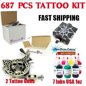  Tattoo Kit Professional 2 Guns Supply Set Lot, StarBrite 