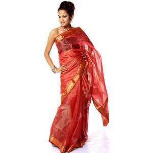  Chanderi Sari with Golden Thread Weave   Cotton Silk 