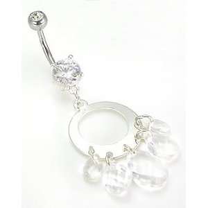  14g 7/16 Prong Set Crystal 8mm Stone with Dangle Jewelry