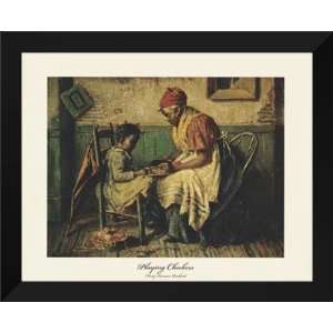    Harry Roseland FRAMED Art 26x32 Playing Checkers
