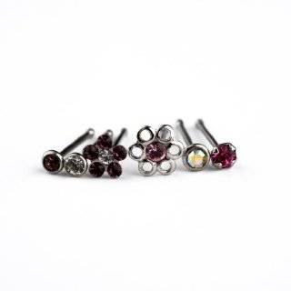 Surgical Steel Nose Studs 5 Clear Crystal Swirl, Flower 1 Ball Stud 