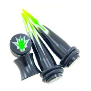  4G Black and Green Pot Leaf Pair of Plug and Pair of Taper 