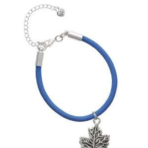  Silver Maple Leaf Two Sided Charm on an Royal Blue Malibu 