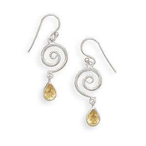    Yellow Citrine Swirl Design Sterling Silver Drop Earrings Jewelry