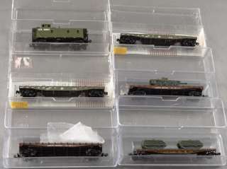 DTD   N SCALE LOT   6 USAX UP ATSF US ARMY FLAT CAR w/ LOAD CABOOSE 