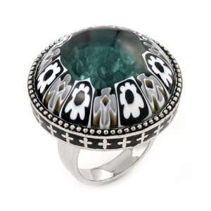 Millefiori Glitter In Motion Black And White Round Ring With Floating 