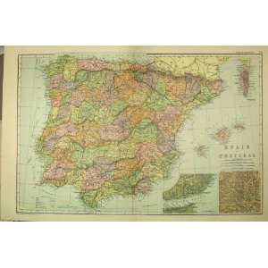  Map Spain Portugal Lisbon Madrid 1912 Bacon World