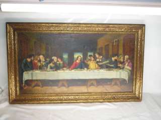 Antique Last Supper Oil Painting on Canvas framed Artist Signed J.H 