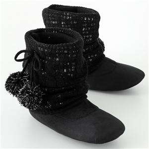 Ladies Black Candies Slouch Slipper Boot Sparkle Knit  