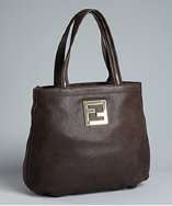 Fendi dark brown leather zipper detail top handle bag style# 319787501