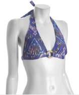 Shoshanna purple ikat print banded triangle halter bikini top style 