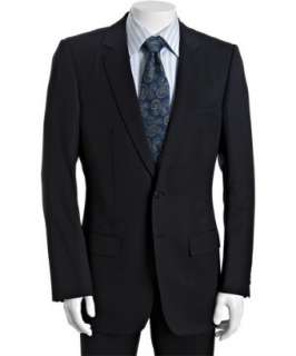 Christian Dior navy wool 2 button suit with flat front pants   