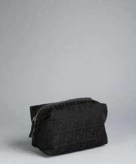 Fendi black zucca canvas zip travel pouch  