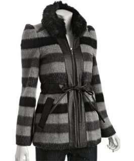 French Connection grey striped wool mohair Wrap it Up belted jacket 