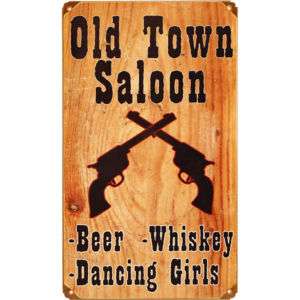 Vintage Old Town Saloon Metal Bar Sign   Western Tin  