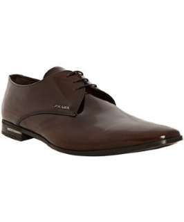 Prada burnt shined leather logo detail oxfords  