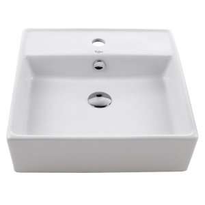 Kraus KCV 150 CH White Square Ceramic Sink and Pop Up 