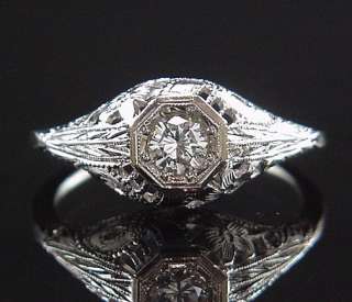 Victorian 14K White Gold Filigree Flower Diamond Engagement Right Hand 
