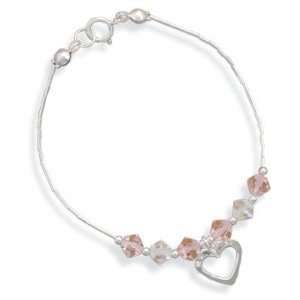   Crystal and Liquid Silver Bracelet with Open Heart Drop Jewelry