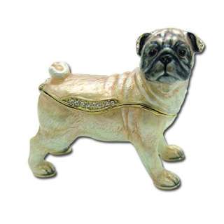 Bejeweled Pug Puppy Dog Jeweled Jewelry Trinket Box  