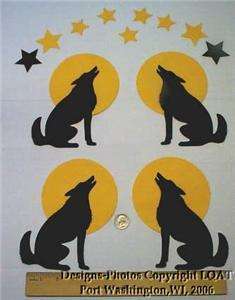 LASER QUILT APPLIQUE WOLF / COYOTE HOWLING AT MOON  